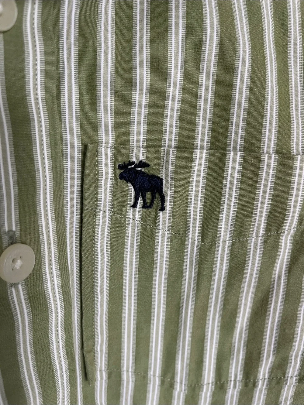 Abercrombie Women's Green White Stripe Button Shirt Cotton Medium Fitted